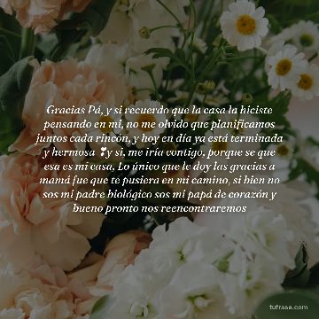 Gracias Pá, y si recuerdo que la casa la hiciste pensando en mi, no me olvido que planificamos juntos cada rincón, y hoy en día ya está terminada y hermosa ❣️y si, me iría contigo, porque se que esa es mi casa, Lo único que le doy las gracias a mamá fue que te pusiera en mi camino, si bien no sos mi padre biológico sos mi papá de corazón y bueno pronto nos reencontraremos