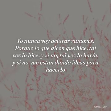 Yo nunca voy aclarar rumores. Porque lo que dicen que hice, tal vez lo hice, y si no, tal vez lo haría, y si no, me están dando ideas para hacerlo
