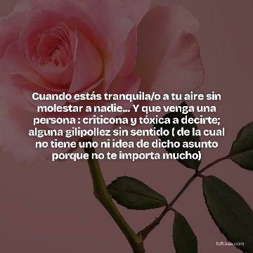 Cuando estás tranquila/o a tu aire sin molestar a nadie... Y que venga una persona : criticona y tóxica a decirte; alguna gilipollez sin sentido ( de la cual no tiene uno ni idea de dicho asunto porque no te importa mucho)
