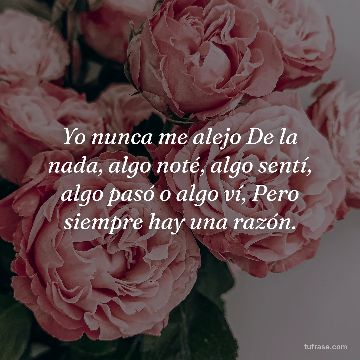 Yo nunca me alejo De la nada, algo noté, algo sentí, algo pasó o algo ví, Pero siempre hay una razón.