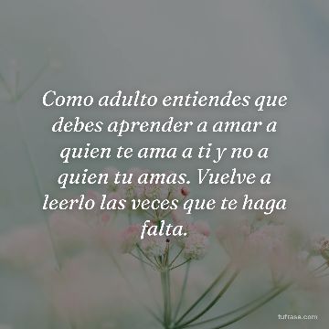 Como adulto entiendes que debes aprender a amar a quien te ama a ti y no a quien tu amas. Vuelve a leerlo las veces que te haga falta.