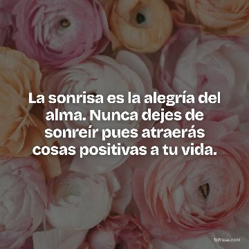La sonrisa es la alegría del alma. Nunca dejes de sonreír pues atraerás cosas positivas a tu vida.
